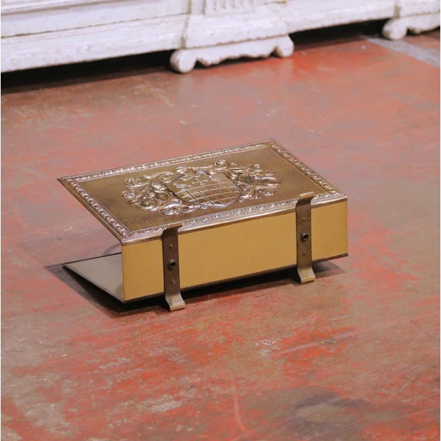 Brass Early 20th Century Renaissance Revival Brass Heraldic Magazine Rack For Sale - Image 8 of 8