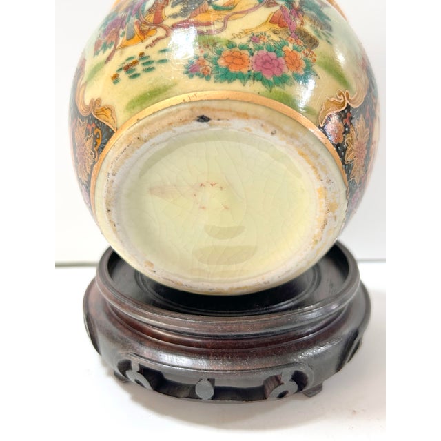 Wood Vintage Chinese Famille Noire Style Porcelain Cachepot With Wood Stand For Sale - Image 7 of 11