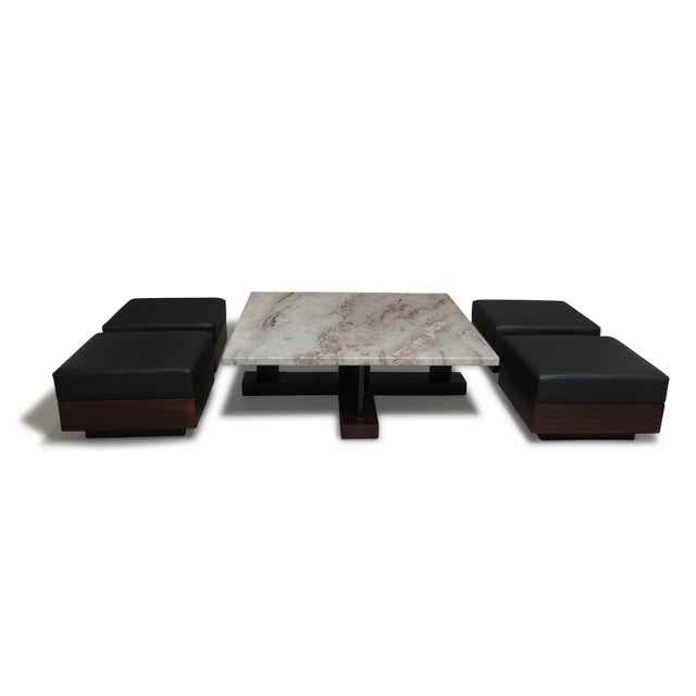 Celina Decorações Brazilian Modern Rosewood Coffee Table With Ottoman Benches, Unmarked For Sale - Image 9 of 12