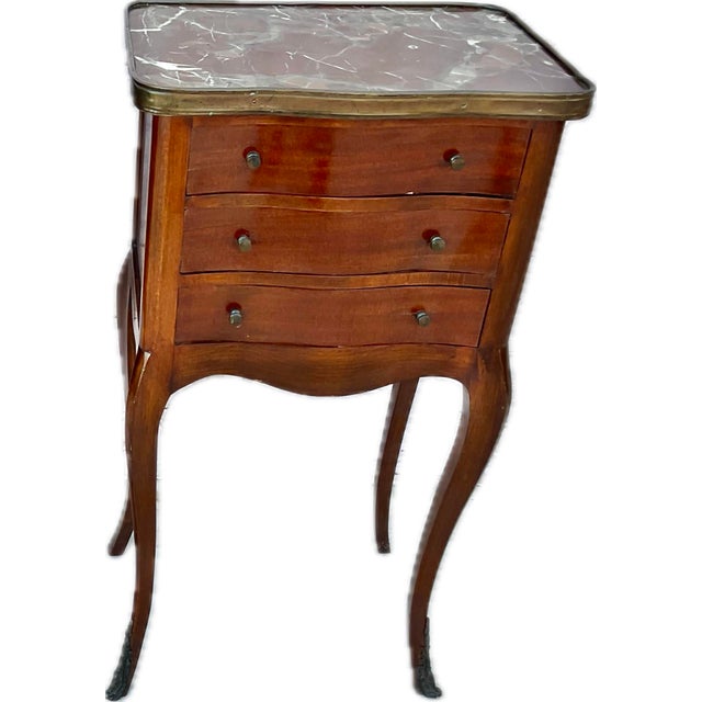 Wood A Pair of Louis XV Style Mahogany Marble-Top Side Tables For Sale - Image 7 of 9