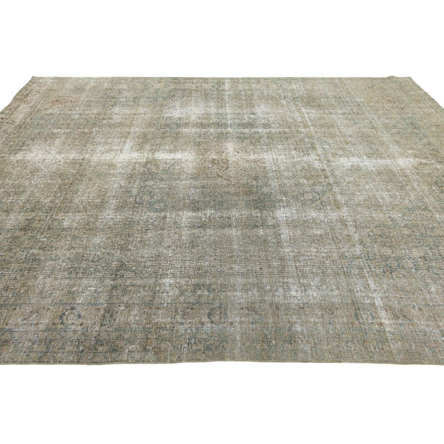Antique Tabriz Rug With Muted Sage Green and Muted Blue Medallion For Sale - Image 4 of 10