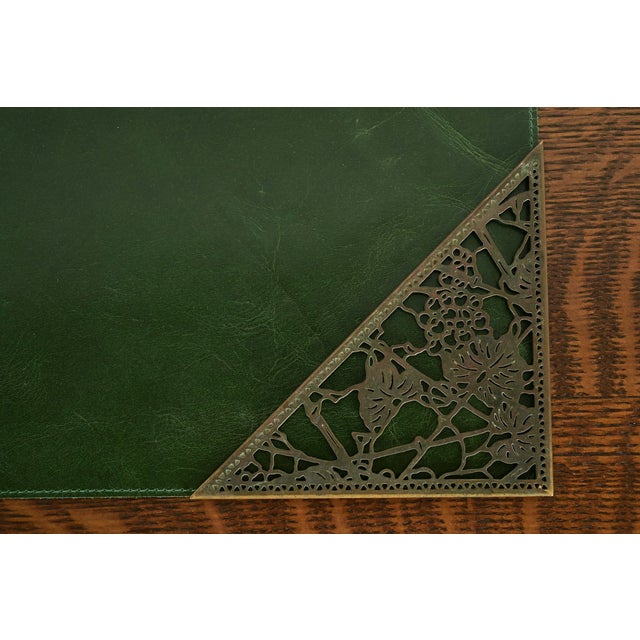 Bronze Tiffany Studios New York Grapevine Bronze Blotter Corners With Leather Desk Blotter For Sale - Image 8 of 13