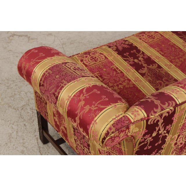 Vintage Camelback Damask Upholstered Sofa For Sale - Image 12 of 16