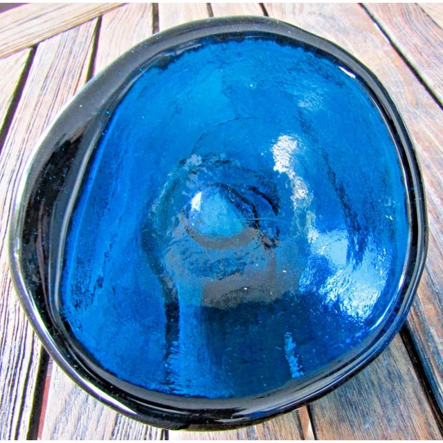 Italian Mid-Century Blue Glass Free Form Bowl 1950s Attributed to Murano For Sale - Image 9 of 11