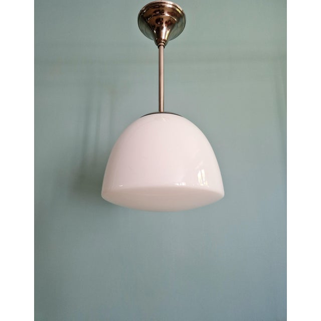 Bauhaus Bauhaus Pendant Light in Chromed Metal with White Opaline Glass Globe, 1930s For Sale - Image 3 of 9
