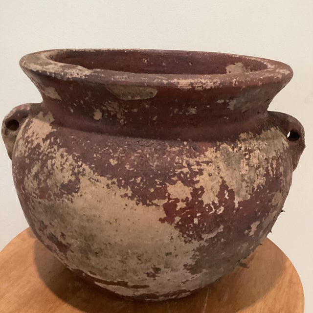 Antique Rustic Double-Handled Large Terracotta Planter/Vessel Earthy Red and Cream Patina For Sale - Image 11 of 12