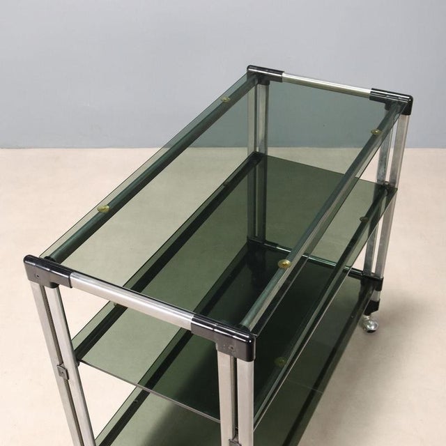 Vintage Kitchen Trolley in Chromed Metal and Glass, Italy, 1970s For Sale - Image 5 of 9