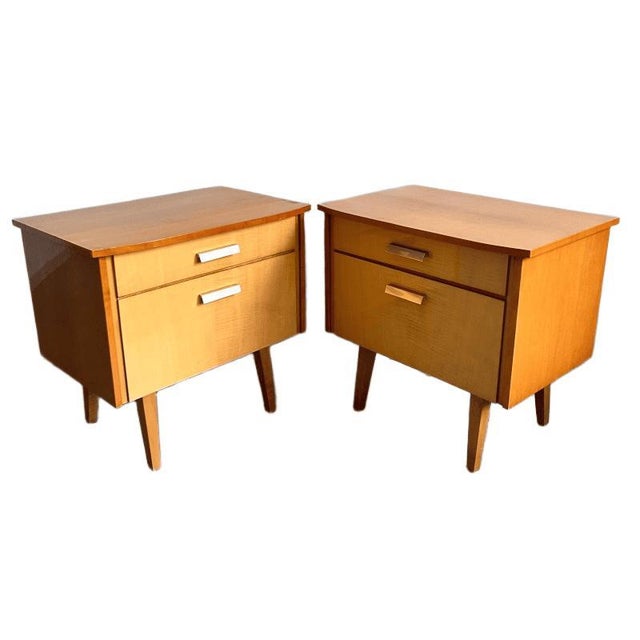 Mid-Century Modern Danish Bedside Tables in Duo-Tone Wood, 1950s, Set of 2 For Sale - Image 3 of 11