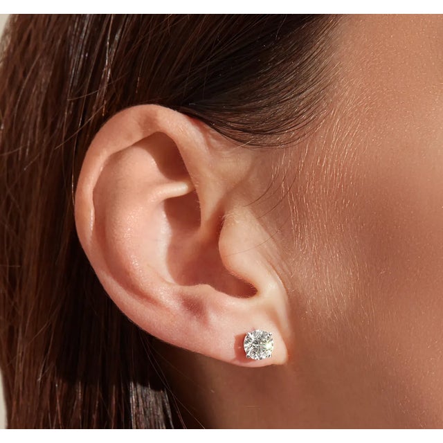 Contemporary Classic Round Lab Grown Diamond Stud 2cttw 14k White Gold - 2 Pieces For Sale - Image 3 of 3