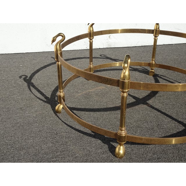 Metal Vintage Hollywood Regency LeBarge Style Brass Coffee Table Base W Swan Heads For Sale - Image 7 of 14