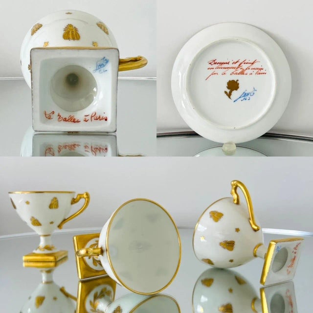 Le Tallec Golden Bees Porcelain Demitasse Cups and Saucers, C. 1957 , Set/11-12 For Sale - Image 12 of 13