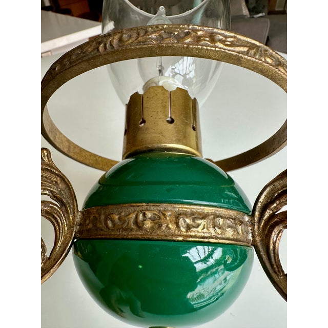 Pair Italian Green & Brass Faux Oil Lamp Wall Sconces For Sale - Image 11 of 18