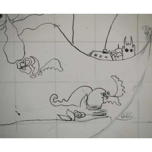 Modern Jean-Claude Silbermann, Sneaky Signs, The Village in the Valley, Original Signed Drawing For Sale - Image 3 of 5