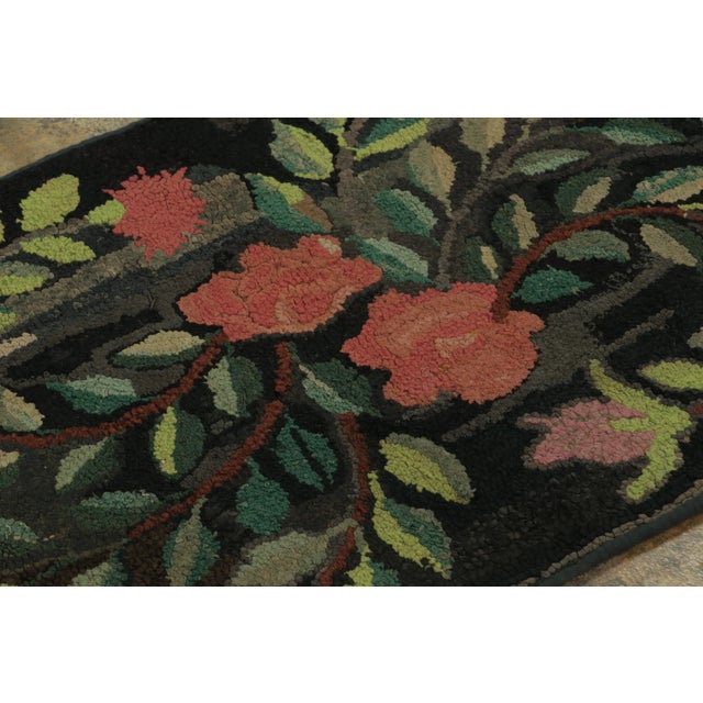 1920s Antique Hooked Runner With Striking Flowers & Vinery in Red & Green - Rug & Kilim For Sale - Image 5 of 7