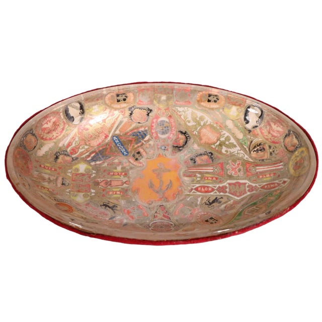 2 Pc. Cigar Band Decoupage Glass Bowls For Sale - Image 4 of 13