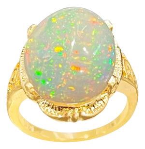 9 Carat Oval Shape Ethiopian Opal Cocktail Ring 14 Karat Yellow Gold