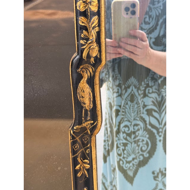 Black Lacquer Chinoiserie Georgian Style Wall Mirror Att. To Friedman Bros. For Sale In Atlanta - Image 6 of 8