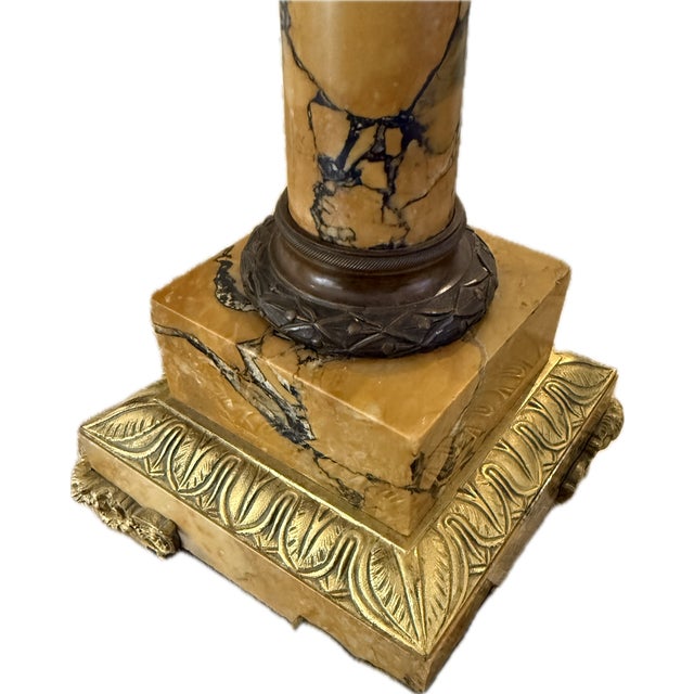 Pair Antique French Empire Patinated Bronze and Gold Bronze With Sienna Marble Candelabra, Circa 1840 For Sale - Image 10 of 10