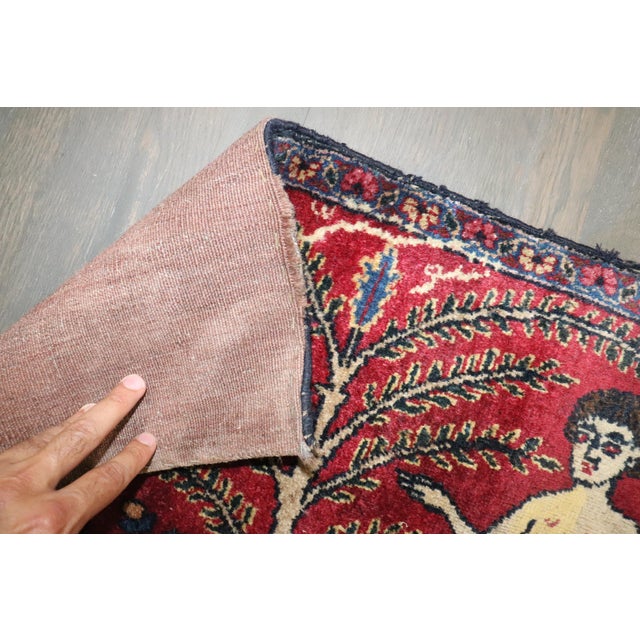 Folk Art Zabihi Collection Majnum and Layla at the Tree of Knowledge Persian Pictorial Rug For Sale - Image 3 of 6