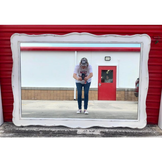 Mid-Century Modern Large Vintage Mid Century Dixie Furniture White Hanging Wall Ir Dresser Mirror For Sale - Image 3 of 12