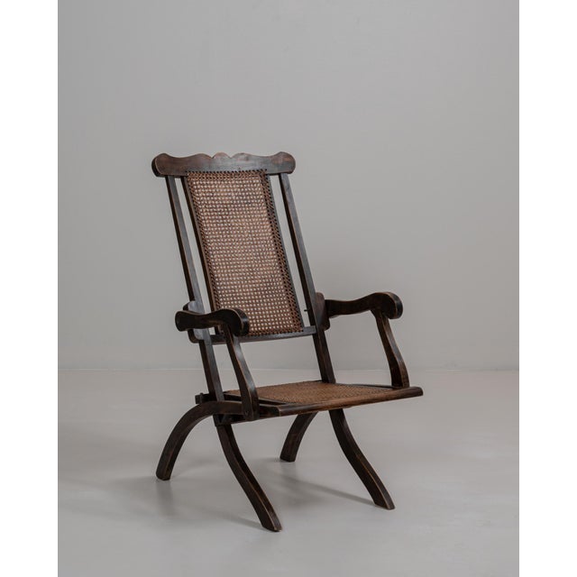 Brown 1900s French Wooden Folding Armchair With Cane Back For Sale - Image 8 of 18