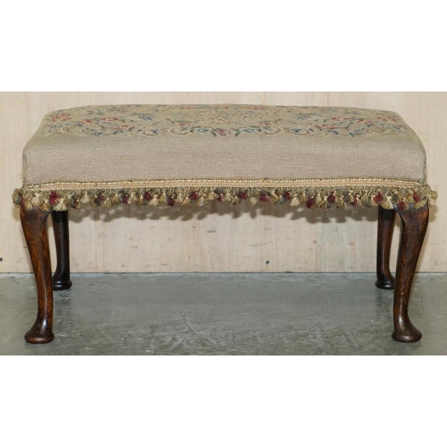 Large Victorian Oak Cabriole Legged Footstool with Embroidered Upholstery, 1880s For Sale - Image 18 of 18