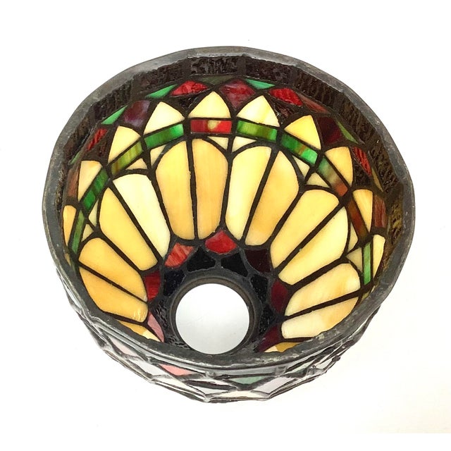 Victorian 1990s Small Tiffany Style Slag Glass Lamp Shade Multicolor For Sale - Image 3 of 5