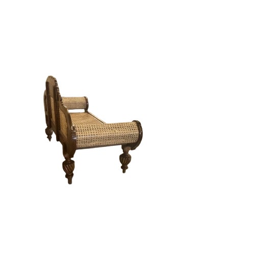 British Colonial Cane Settee With Hand-Carved Teak Wood Details For Sale - Image 10 of 13