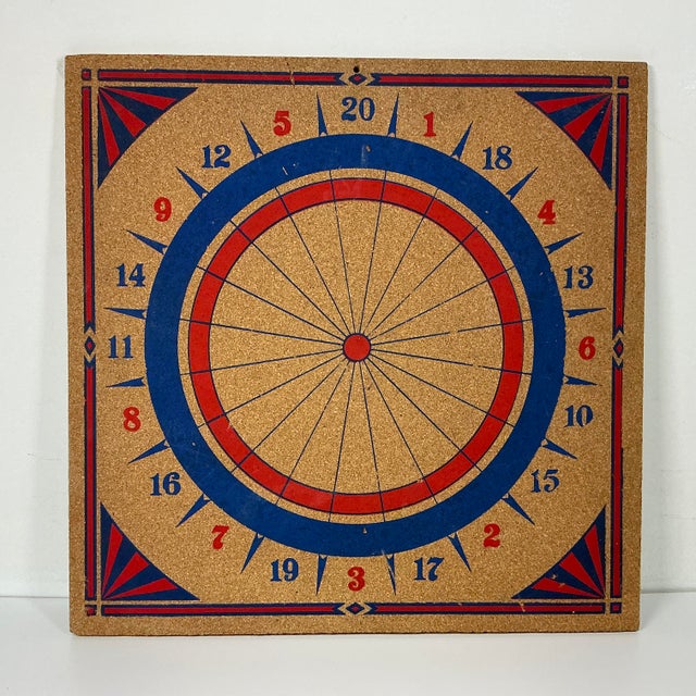 American 1940s Americana Boho Chic Square Wall Mounted Cork Dart Board For Sale - Image 3 of 8