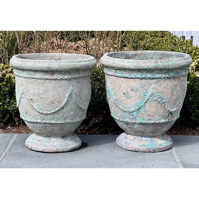 Late 20th Century Pair Anduze-Form Planters, Festoon Relief, Glazed Terracotta For Sale - Image 5 of 16