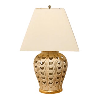 Mid 20th Century Scallop Glow White Ceramic Table Lamp With Tapered Shade For Sale