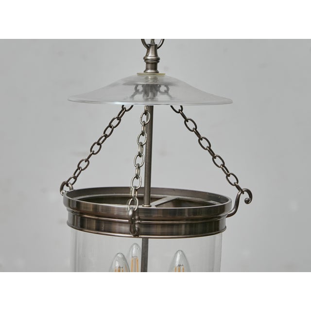 English Midcentury Nickel Bell Lantern With Glass Dome and Three Lights For Sale - Image 9 of 16