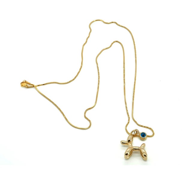 Asian Puppy Luck Balloon Dog & Evil Eye Gold Necklace For Sale - Image 3 of 8