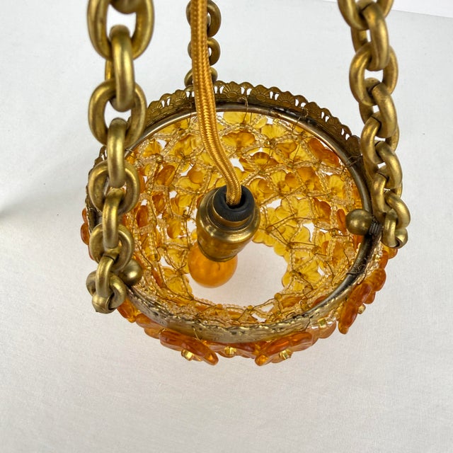 Vintage Pair of Czech Amber Glass Beaded Wall Sconces For Sale - Image 9 of 12