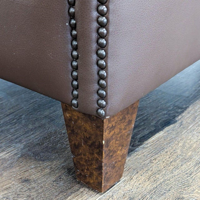 Brown Brown Leather Lounge Chair With Decorative Cushion For Sale - Image 8 of 8