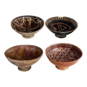 Pre-Columbian Nariño Decorated Footed Pottery Bowl Collection, Set of Four