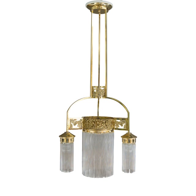 Art Nouveau Chandelier with Glass Sticks, Vienna, 1908 For Sale