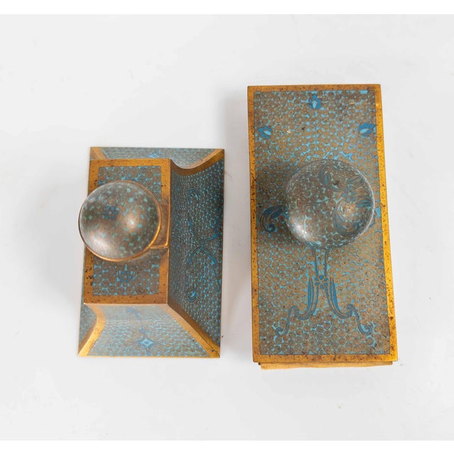 20th Century Chinese Turquoise Teal Cloisonne Enamel Desk Set For Sale - Image 9 of 15