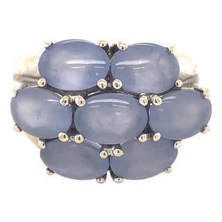 1980s-1990s 18k White Gold Cabochon Blue Chalcedony Ring For Sale