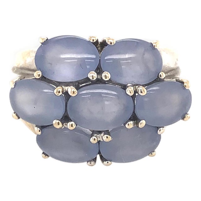 1980s-1990s 18k White Gold Cabochon Blue Chalcedony Ring | Chairish