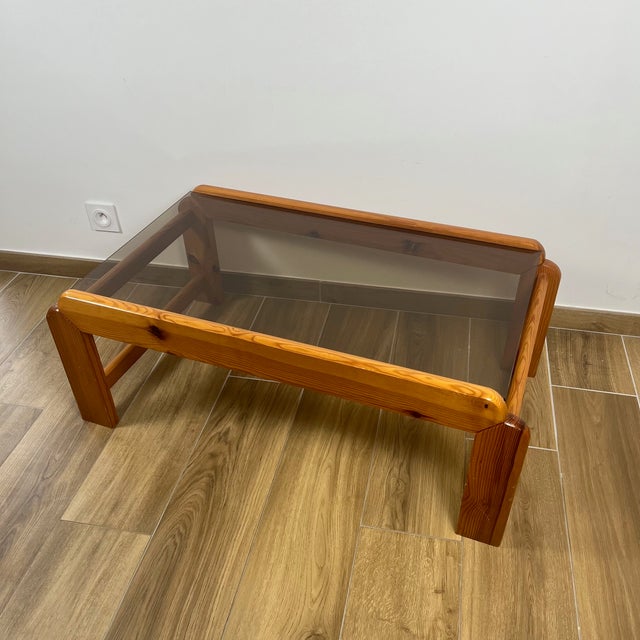 1980s Coffee Table in Pine with Smoked Glass Top, 1970s For Sale - Image 5 of 18