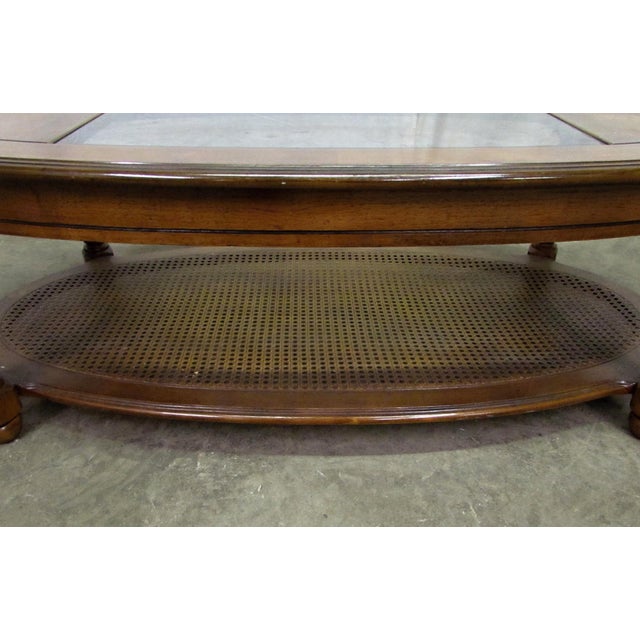 Traditional 1990s Oval Oak Coffee Table With Center Glass Top For Sale - Image 3 of 8
