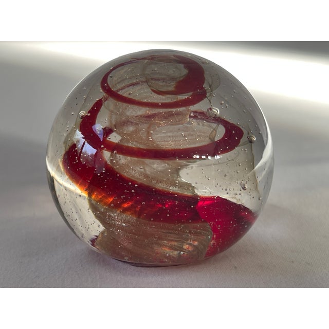 Italian Italian Red and Gold Aventurine Spiral Swirl Clear Glass Paperweight For Sale - Image 3 of 7