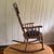 Antique Late Victorian Pressed-Back Oak Rocking Chair With Navy Seat For Sale - Image 4 of 8