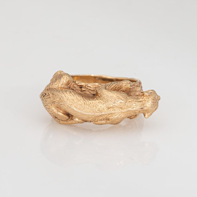 Mid 20th Century Mid 20th Century Panther Ring Vintage Heavy 16.6 Gm 14k Yellow Gold Fine Animal Jewelry Sz 8.75 For Sale - Image 5 of 9