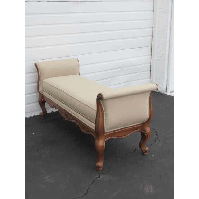 This beautiful Bench made out of wood, and upholstery. It was made by Ethan Allen and it is labeled. This wonderful Bench...