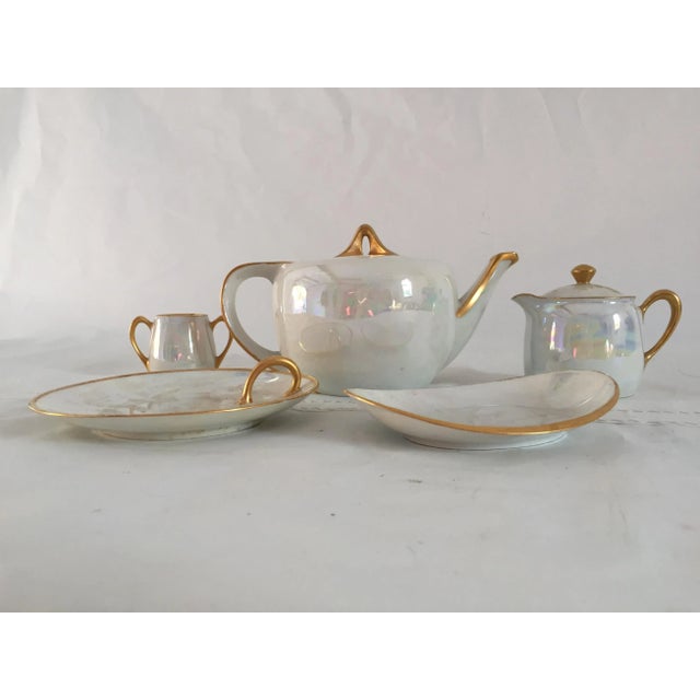 Ceramic Luster Porcelain Gilded Rim Serving Set For Sale - Image 7 of 7