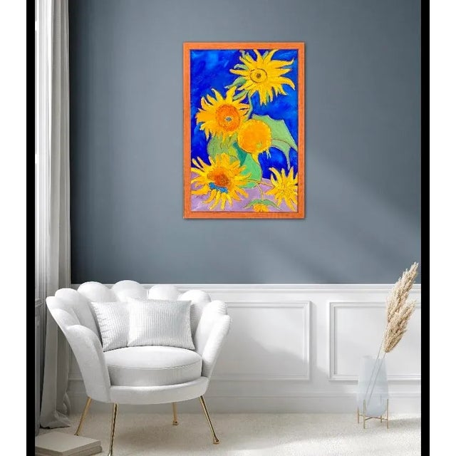 2010s Six Sunflowers, After Van Gogh Oil Painting, Framed For Sale - Image 5 of 13