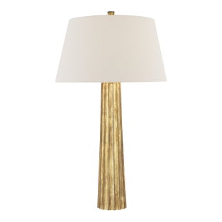 Chapman & Myers by Visual Comfort Signature Fluted Spire Large Table Lamp in Gilded Iron with Linen Shade For Sale