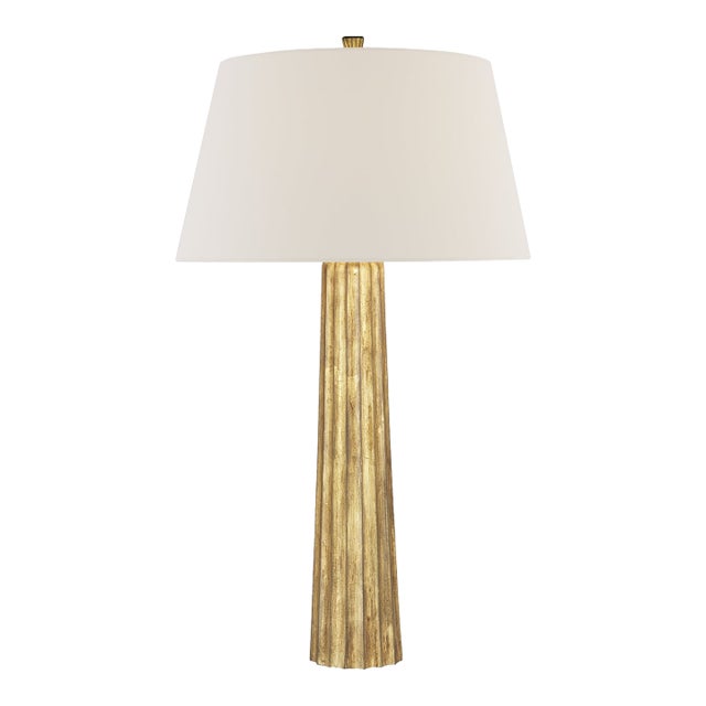 Chapman & Myers by Visual Comfort Signature Fluted Spire Large Table Lamp in Gilded Iron with Linen Shade For Sale